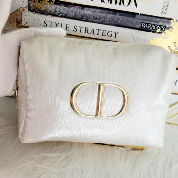 Christian Dior CD white glitter cosmetic pouch/clutch/bag large size rare Nwot - Picture 12 of 13